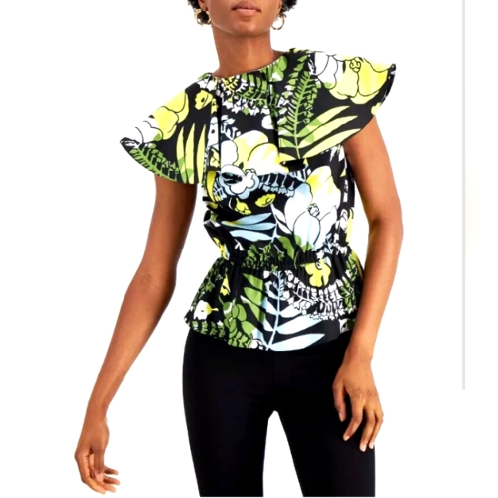 INC Wide-Collar Cinched-Waist Top